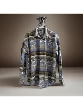 Sostanza Aztec Southwestern Flannel Shirt Men’s Large Blue Tribal Cotton
